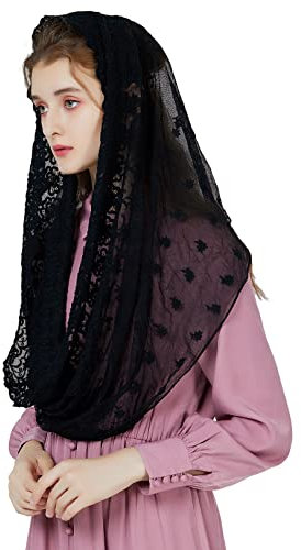 BEAUTELICATE Mantilla Katholisch Damen Schleier Spitze Schal Stola Schwarz Weiß für Messa Festlich Hochzeit Kirche Kapelle Braut V102 (Schwarz, Einheitsgröße)