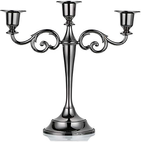 SUMNACON Metal Candelabra 3 arms Candle Holders Stand For Wedding Dinning Party （Black，10inches）