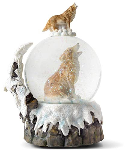 Elanze Designs Heulender glitzernder Wolf mit Babys, 100 mm, Wasserkugel, spielt Melodie Born Free
