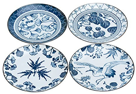 TOKYO design studio Flora Japonica Plate Gift Set – 4 Porcelain Plates 16cm – Made in Japan – Microwave & Dishwasher Safe