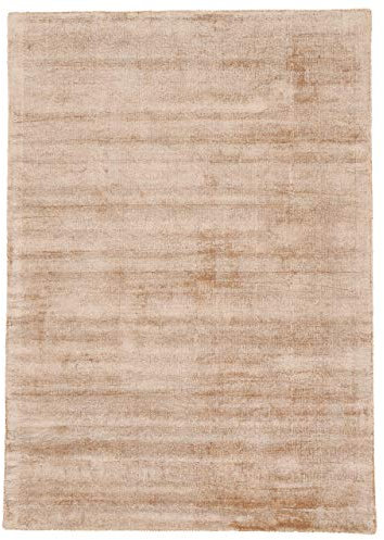 carpetfine Viskoseteppich AVA Beige 80x150 cm | Moderner Teppich für Wohn- und Schlafzimmer