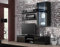 Furniture24 Wohnwand SOHO 5 mit Blauer LED Beleuchtung, Anbauwand, Wohnzimmerschrank, Schrankwand, Vitrine, Lowboard, Hängeregal (Schwarz/Schwarz Hochglanz)