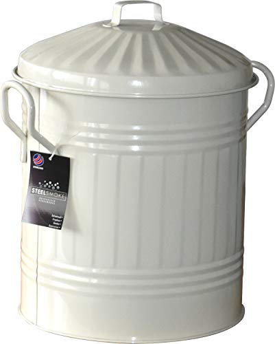 Sterling Ventures Small Coloured Metal Dust Bin with Lid Recycling Waste Rubbish 13L (Cream)