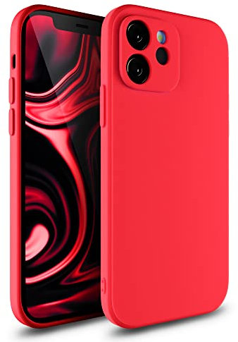 Etuano für iPhone 12 Hülle Silikon, Handyhülle mit Kameraschutz Microfiber, Kratzfeste Rundumschutz Case (Rot, iPhone 12)
