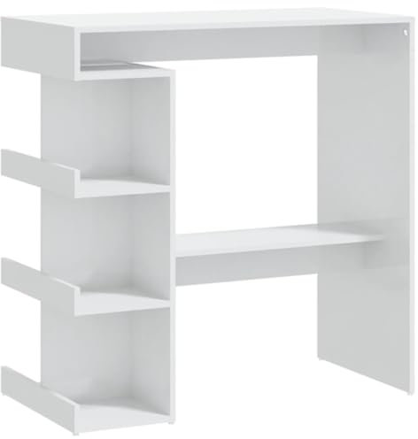 vidaXL Bartisch mit Regal Bartresen Stehtisch Tresentisch Bistrotisch Küchentisch Esstisch Loungetisch Tisch Hochglanz-Weiß 100x50x101,5cm