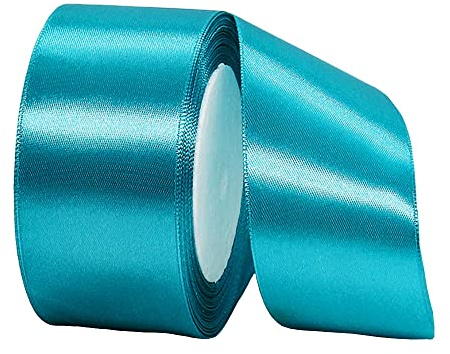 22m Satinband Geschenkband Pfauen Blau 40mm Breit,Auto Seidenband Blau Dick Schleifenband Satin Dekoband Geschenkverpackung Deko Band Stoffband für Halloween Weihnachten Hochzeit Taufe Geburtstag DIY