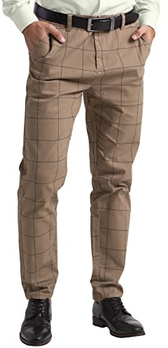 BlauerHafen Herren Hose Formell Business Büro Freizeit Kleid Party RegularGerade Kariert Smart Anzug Plissiert Classic Dress Hosen Alle Größen 30W-38W (Khaki, 32W / 32L)