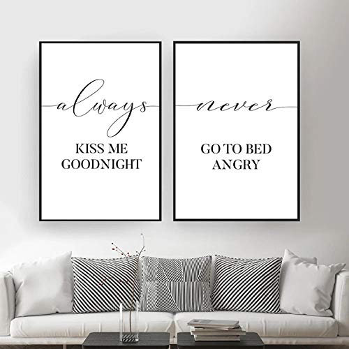 Always Kiss Me Goodnight Zitat Poster und Druck im nordischen Stil, Wandkunst, Leinwand, Gemälde, Bilder, Kinderzimmer, Dekoration, 60 x 80 cm x 2 Stück, rahmenlos