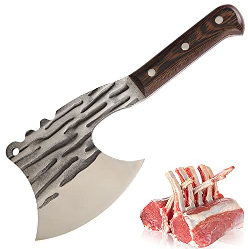 HRZZEOKV Coltello per osso, coltello da macellaio per carne Full Tang Mannaia da macellaio per ascia ossea per impieghi gravosi, per ossa grandi e carne congelata,A