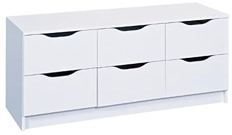 Oggi Breite Kommode mit 6 Schubladen Geeignet für Wohnzimmer Schlafzimmer Büro Aus Schichtholz 40 x 122 x 50 cm Weiß Matt