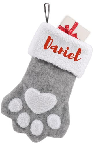 Personalisierter Weihnachtsstrumpf für Hunde und Katzen, benutzerdefinierter Name, große Haustierpfote, hängender Weihnachtsstrumpf, Weihnachtsbaum-Kamin-Dekoration, Familien-Ferienzeit-Dekoration