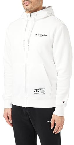 Champion Legacy Basketball - Powerblend Full Zip Felpa con Cappuccio, Bianco/Nero, M Uomo FW23
