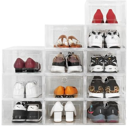 ABBAware Clear Plastic Shoe Box, Storage Boxes, Stackable Shoe Organiser Container with transparent door fits shoes up to UK size 8/9