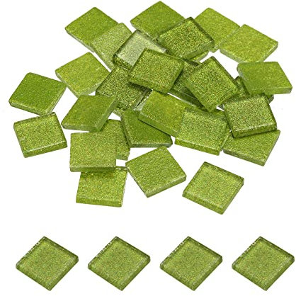 sourcing map Mosaik Fliesen Glas Fliesen Glanz Kristall Glas Stücke Masse Quadrat Glitzer Kristall 2 x 2cm für Haus Dekoration Basteln Handwerk Pack von 25(100g Grasgrün)