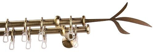 Garesa Gardinenstange Esperanca Ø 16mm, 2-läufig, Messing, antik I Rustikale Vorhangstange inkl. Ringe + Faltenlegehaken I Mit Endknopf Zweig I Wandmontage I 310cm