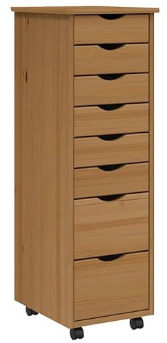 vidaXL Rollschrank, Rollcontainer mit 8 Schubladen, Kommode Schubladenschrank mit Rollen, Büroschrank Aktenschrank Rollwagen, Honigbraun Massivholz Kiefer