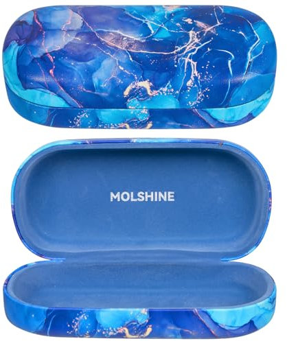 molshine hartes Sonnenbrillenetui, klassisches, buntes und großes Hartschalen-Brillenetui,das Etui ist gleichzeitig leicht und tragbar-(Blauer Marmor)
