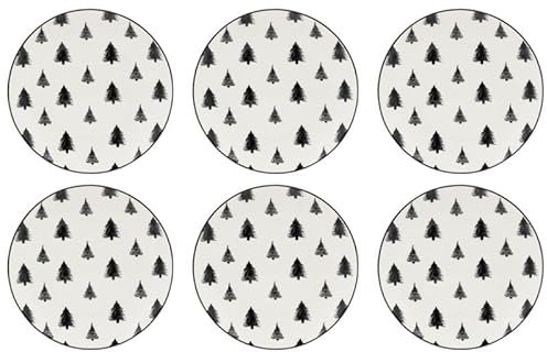 Vaisselle sapin en porcelaine noires et blanches (lot de 6) Assiette Ø19