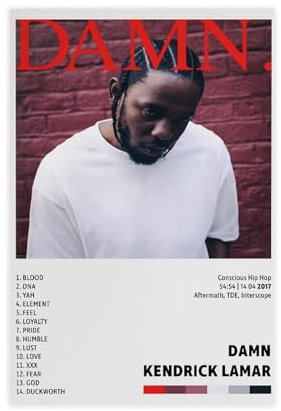 BSapp Kendrick Lamar DAMN. Kendrick Lamar Poster Damn Poster Album Cover 1 Leinwand Poster Wandkunst Dekor Bild Gemälde für Wohnzimmer Schlafzimmer Dekoration 30 x 45 cm