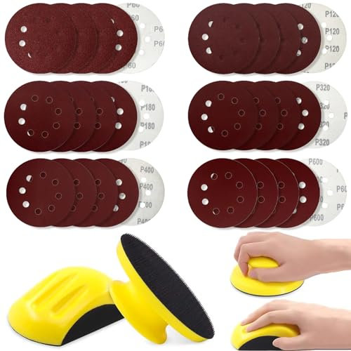 TTYSHIP® 2 Stück Schleifklotz Klett, 125mm Handschleifblock Klett mit 30 Blatt Schleifpapier 125mm, Körnung 60/120/180/320/400/600, Geeignet für DIY, Restaurierung von Holzmöbeln