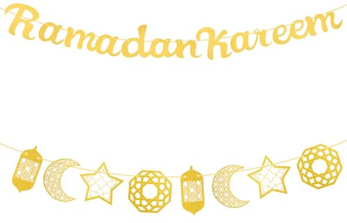 Ramadan Mubarak Dekoration - Ramadan Kareem Girlande Gold Glitzerndes Ramadan Kareem Banner, Eid Mubarak Deko Banner Für Party Haus Festlichkeiten