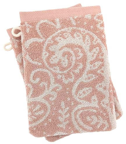 Linnea Lot de 2 Gants de Toilette 100% Coton 16x21 cm Motif Mandala Collection Plenty Rose