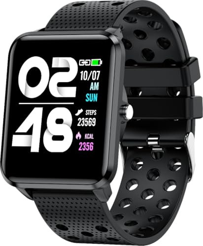 Bemi Kix-M smartwatch black Compatible with Android iPhones, built-in fitness monitor with heart rate, 1.3 inch screen, IP68 water resistance, sleep monitor