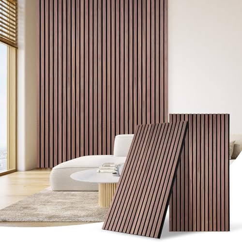 DOLLAR BOSS Panneaux muraux acoustiques 3D en bois pour mur, 240 x 60 cm, panneaux muraux décoratifs 3D, panneaux muraux modernes pour bureau, chambre à coucher, cuisine, noyer