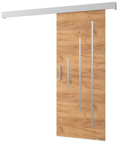 ABIKSMEBLE Salwador Y Système de Porte Coulissante avec un Cache Rail - Bandes Décoratives - Portes Coulissantes Murales Intérieures - Construction Solide - 80x204cm - Craft Or Blanc Argent