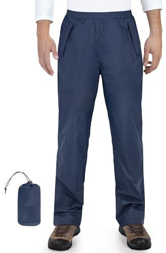 33,000ft Pantalon de pluie pliable pour homme - Imperméable - Léger - Coupe-vent - Pantalon de randonnée avec poches, bleu foncé, XL