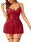 RSLOVE Lingerie Sexy Nuisette Femme - Chemise Dentelle Babydoll avec Jarretelles Rouge S