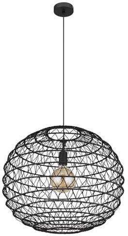 GLOBO LED Pendelleuchte Hängelampe Deckenleuchte Esszimmerlampe Küchenleuchte Wohnzimmerlampe, Metall schwarz Papier, 1x 7W 806lm warmweiß, DxH 59 x 120 cm