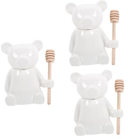 TOPBATHY 3sets Ceramic Bear Honey Jar Dipper Honey Storage Jar Syrup Dispenser Pot for Kitchen Decor