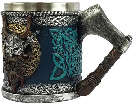 Novelty Valhala Mug | Medieval Beer Mug | Creative Valhala Mug | Skull Mug Tankard, Valhalla Stainless Steel Single Handle Axe Skull Beer Stein Tankard for Mens