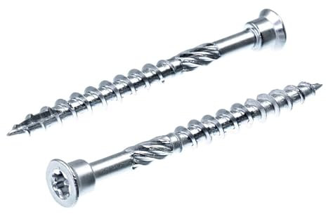 SECCARO Terrassenschraube Zylinderkopf 5 x 60 mm, Edelstahl C1, Holzschraube mit Cut-Spitze und Schneidkerbe, TX/Innensechsrund, 100 Stück