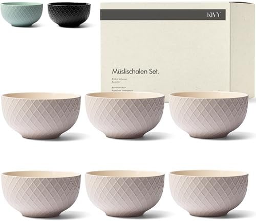 KIVY Müslischalen Set - 6 x850ml - Große Bowls, Suppen & Porridge - Suppenschüssel - Schüssel - Müslischüsseln - Suppenschalen - Schalen Set - Müsli Schüssel Keramik (Cremeweiß, Schalen)