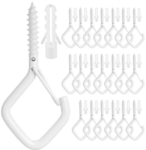 White Screw In Hooks, 20PCS - Cup, Ceiling & Hanging Hooks for Wood & Outdoor Use