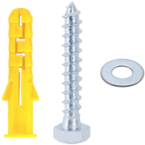 Lot de 18 vis autotaraudeuses hexagonales lourdes et chevilles en nylon pour supports et fixation de briques, M8 x 50 mm