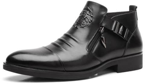 SFSSWSRYDF Bottines PU Cuir Homme Fermeture Éclair Latérale Chelsea Boots Cuir Classique Bottes pour Réunion Travail,Noir,44 EU