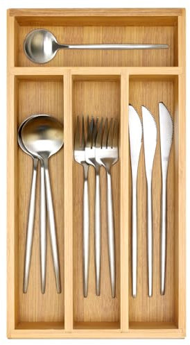 Bamboo Silverware Drawer Organizer Small Cutlery Tray Wooden Kitchen Utensil Drawer Organizer Skinny Flatware Caddy Wood Utensil Holder Drawer Spoon Fork Cutlery Organizer Narrow Silverware Tray