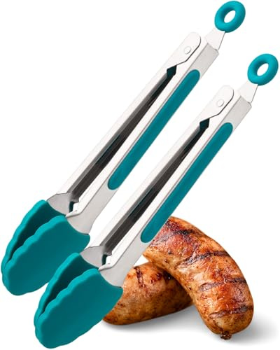 Taylors Eye Witness 2 Small Steel Lagoon Silicone Tongs - Dishwasher Safe. Sturdy Build, Non-Scratch Heads, Convenient Locking Mechanism. Odour, Stain & Heat Resistant (260°C/500°F) 5 Year Guarantee