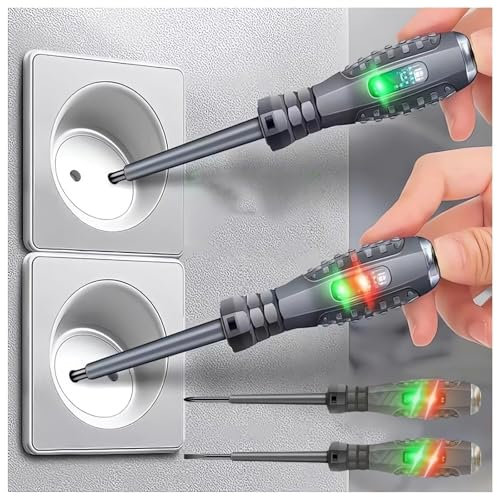 2-in-1 High Torque Strong Magnetic Flathead Phillips Screwdriver Electricity Detector Electric Non-Contact Voltage Tester Pen Electrical Current Power Circuit Live Wire Electrician Tester (Flat)