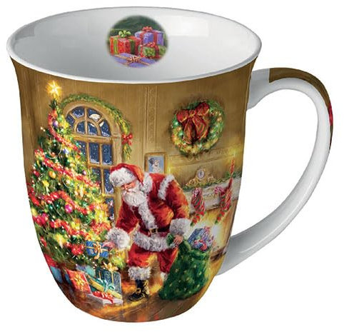 Ambiente Tasse en porcelaine d'environ 400 ml Tasse en porcelaine pour thé ou café Automne Hiver Noël Cadeaux de Noël sous l'arbre de Noël
