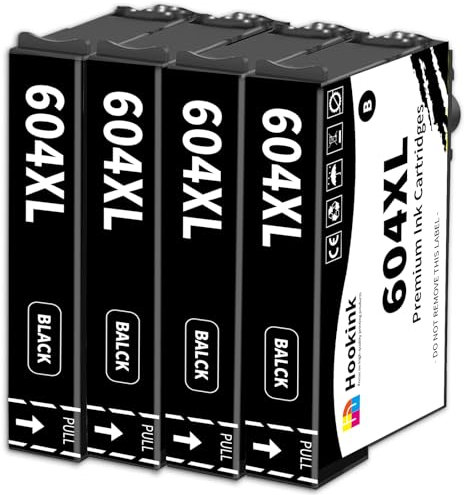 Hookink 604XL Schwarz Druckerpatronen Kompatibel für Epson 604XL Patronen für Expression Home XP-2200 XP-2205 XP-3200 XP-3205 XP-4200 XP-4205 Workforce WF-2910 WF-2930 WF-2950 WF-2935 (4Pack)