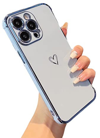 ZTOFERA Designed for iPhone 14 Pro Max Case 6.7 inch,Cute Plating Edge Love Hearts Pattern with Camera Lens Protection Phone Case for Girls Women,Blue