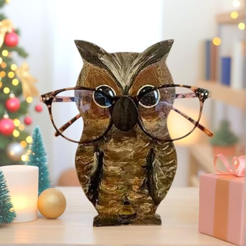 Schöner Brillenhalter aus Holz, Motiv: Eule, Tier-Brillenhalter aus Holz, kreativer Brillenhalter, Tierrahmen, niedlicher Brillenständer, Geschenke für Desktop-Nachttisch-Dekorationen