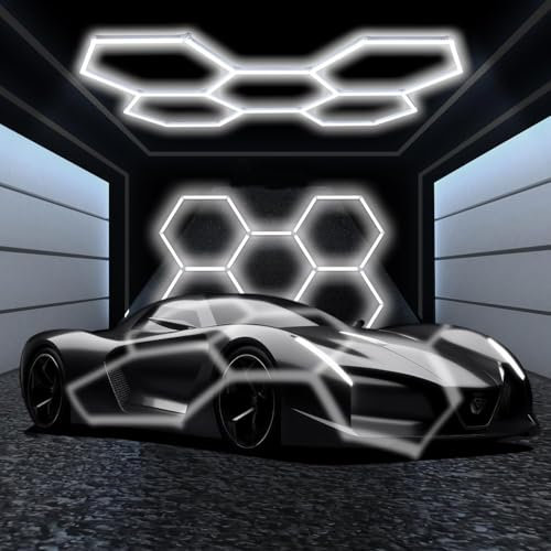 VASTFIRE 5 lumières de garage hexagonales LED, lumière de magasin LED de plafond de détail de voiture ultra lumineuse pour l'atelier d'entrepôt salle de gym sous - sol entretien de la voiture (5HEX)