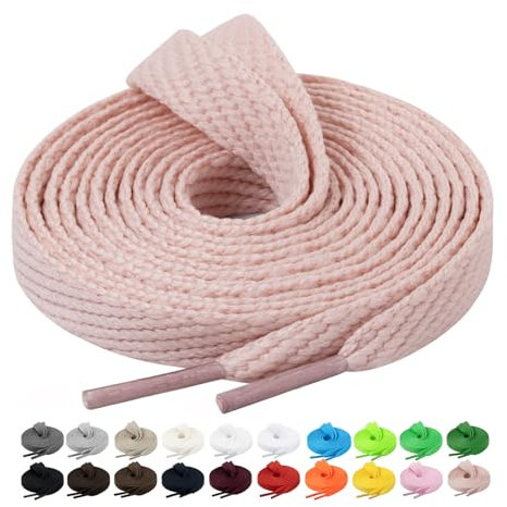 Handshop 2 pares de cordones planos para zapatillas 10mm ancho 20 colores, cordones anchos para zapatillas deportivas, zapatillas de skate Rosa desnudo 137 cm
