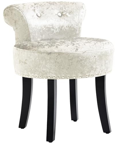 HOMCOM Dressing Table Stool with Rubber Wood Legs, Ice Velvet Vanity Stool for Living Room Bedroom, Beige