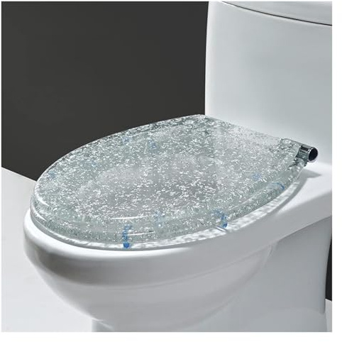 MTNBHH Transparenter Toilettensitz aus Kunstharz, runder Toilettensitz aus Kunstharz mit Deckel, reinigen, langsam schließender Toilettendeckel aus Kunstharz(Transparent)